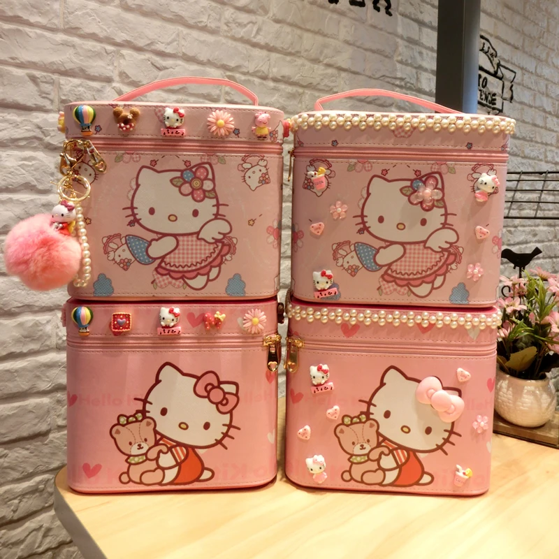 

Cute Kitty Doraemon Cosmetic Organizer PU Cartoon Make Up Organizer Sundries Storage Bins Trinket Boxes Pink Storage Box Toy Box