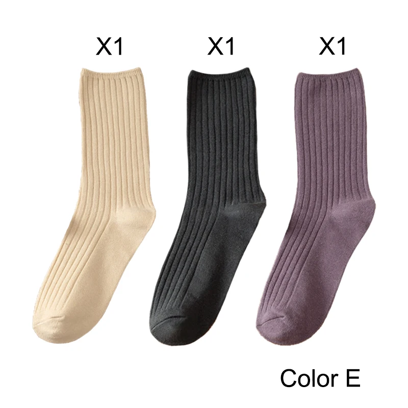 Elegant Retro Solid Color Long Cotton Socks for Women - 3 Pairs/Lot, Breathable Japanese Style Casual Wear