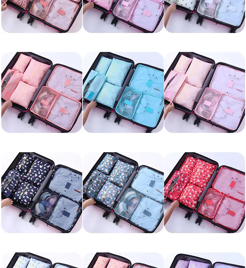 Hot Fashion Travel Waterproof Clothes Storage bags Luggage Pouch Packing Cube Solid Portable Organizer 7 pcs/set