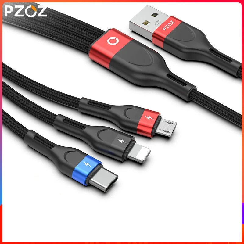 PZOZ 3 в 1 USB кабель для iphone Xiaomi Sunung Micro usb type C кабель для зарядного устройства type-c кабель для быстрой зарядки кабель для зарядного устройства