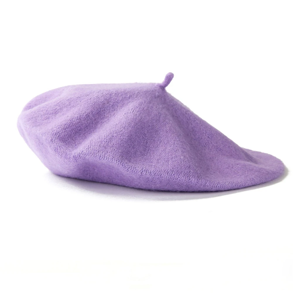 purple Теплые шерстяные простые береты, шапочка, шапка французского художника Kawaii с плоским верхом, однотонные кепки, головной убор для женщин и девушек, высокое качество - Цвет: purple