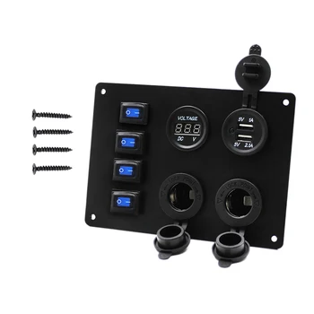 

4 Gang Multi-Functions Panel LED Rocker Switch Panel Breakers Car Marine Boat RV 12V/24V Water-Resistant Rocker Switch