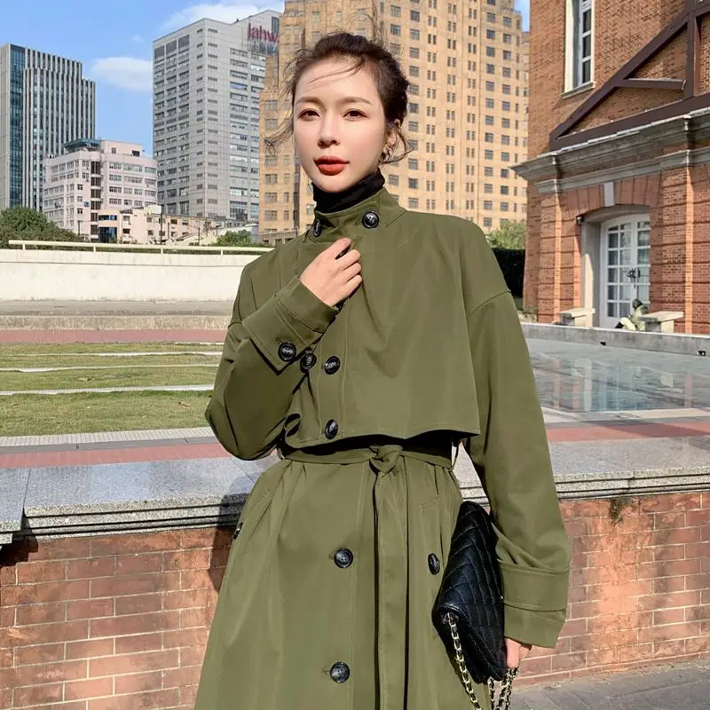 Army Green Trench Coat Women Autumn Winter Coat