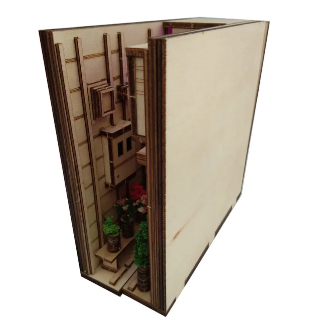 DIY Wooden Dragon Alley Book Nook Shelf Insert Kits Bookends With Furniture Flower Building Model Bookshelf Home Decoration Toys 3