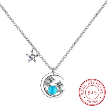 Fashion Charm Women Moon Star Necklace Jewelry 925 Sterling Silver Zirconia Choker Necklaces Pendant For Women Girls Gift Colar