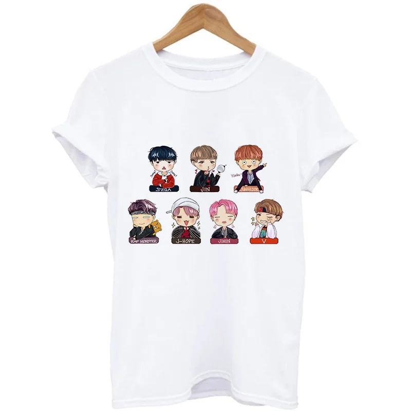 JIN SUGA J HOPE JIMIN V JUNGKOOK футболка Женская корейский стиль Bangtan мальчики мультфильм футболки с изображением женская футболка Ulzzang Harajuku - Цвет: 9050