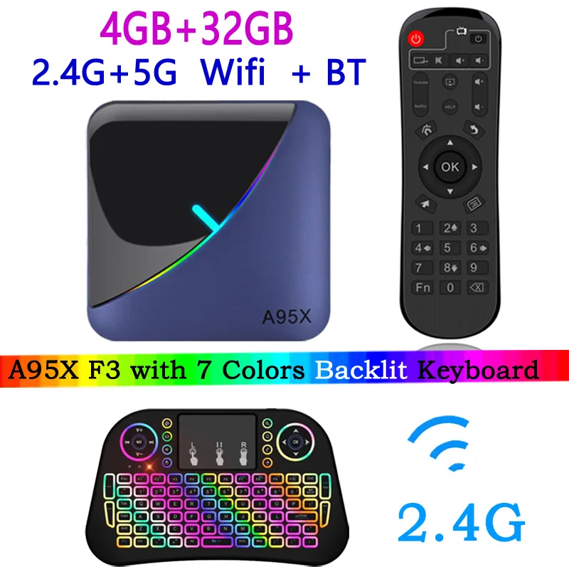 A95X F3 Смарт ТВ приставка RGB светильник Android 9,0 Amlogic S905X3 4G 32G 64G Wifi BT ТВ приставка Youtube 8 K 4 K IP tv медиаплеер - Цвет: 4G   32G   J
