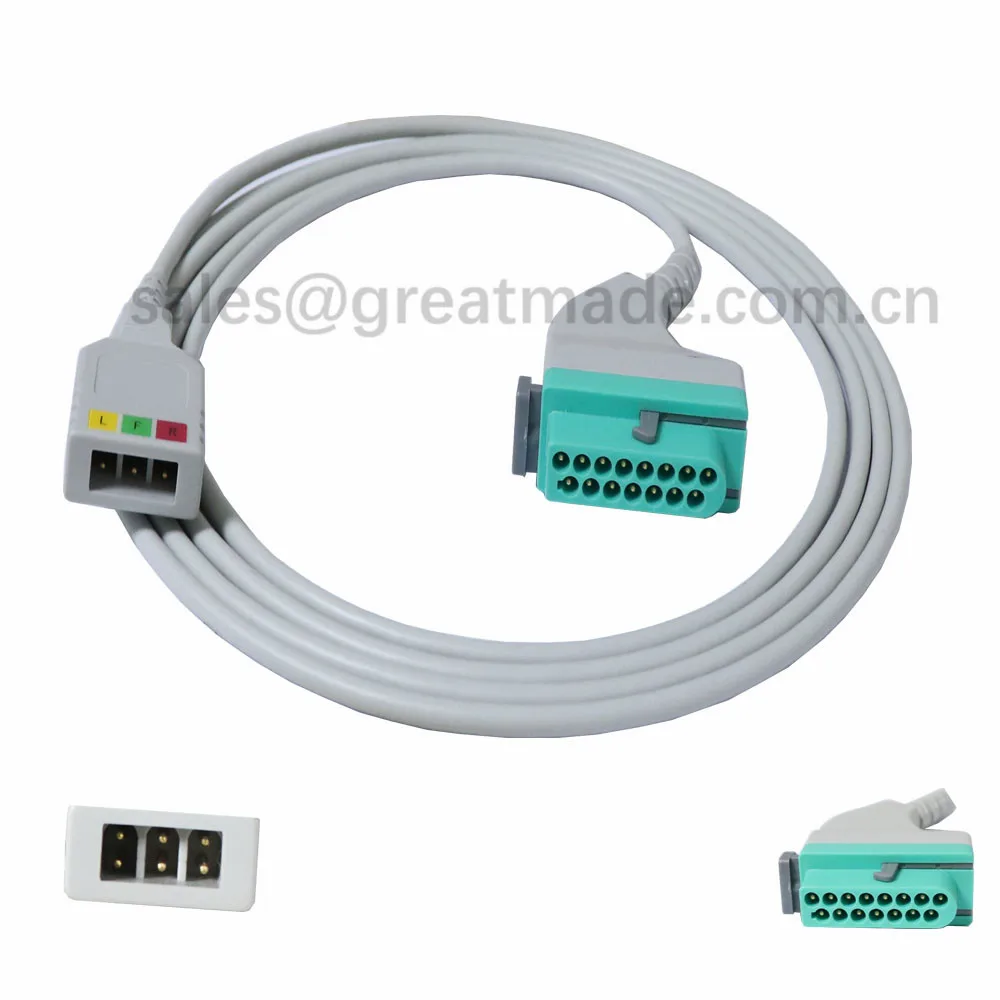 Совместимый fukuda DS8100, DS8200, DS8500 3-цельный кабель ЭКГ кабель 15pin