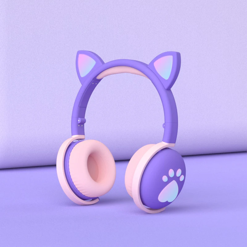 Cute Cat Ear Paw Headset Selfie Ring Light Glowing Wireless Bluetooth 5 0 Headphones Daughters Girls Gift Earphone with Mic