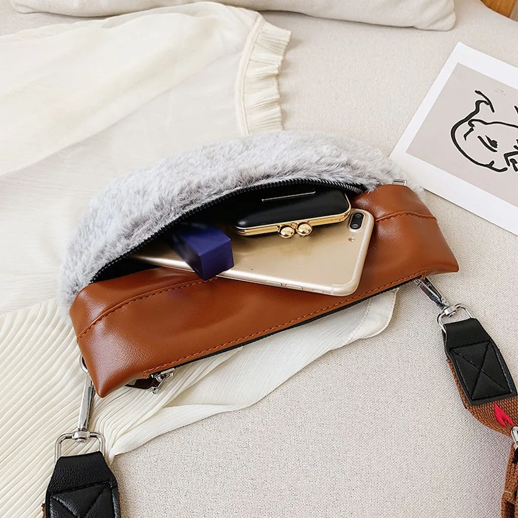 Модная женская плюшевая сумка-мессенджер контрастного цвета, нагрудная сумка, поясная сумка, сумка для телефона, женская сумка nouveau#35