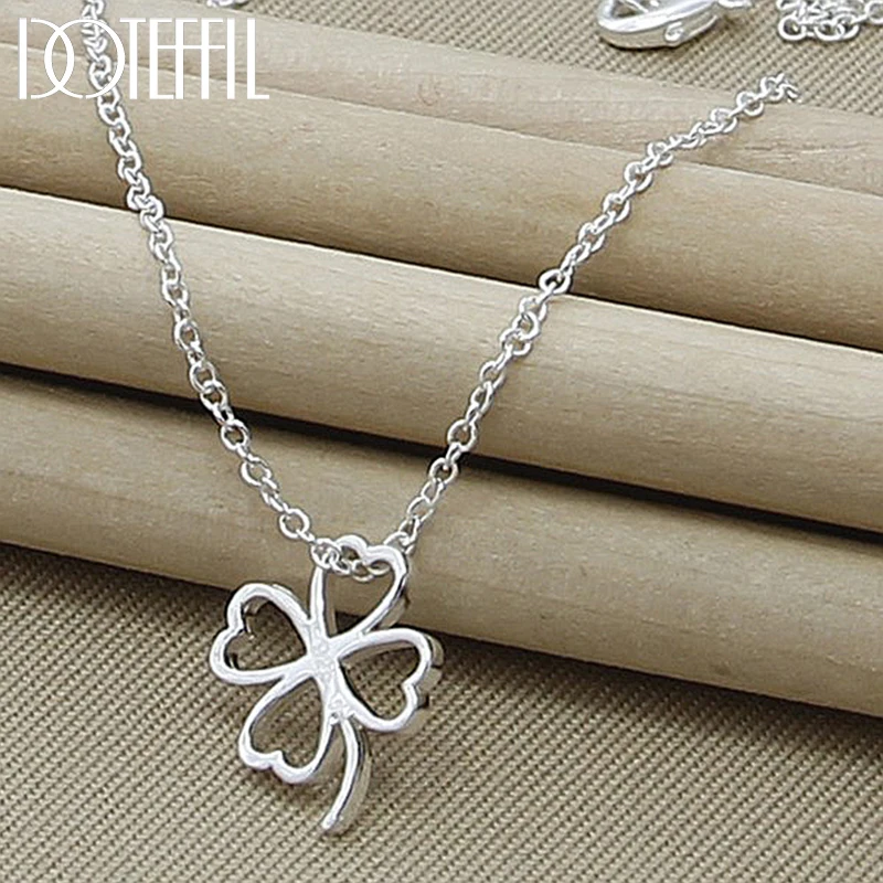 DOTEFFIL 925 Sterling Silver Four Leaves Clover Pendant Necklaces 18 Inch Chain For Mother Woman Jewelry Gift