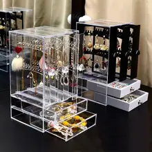 Multifunctional Transparent Jewelry Box Dustproof Display Stand Three-dimensional Large Capacity Necklace Earring Storage Box
