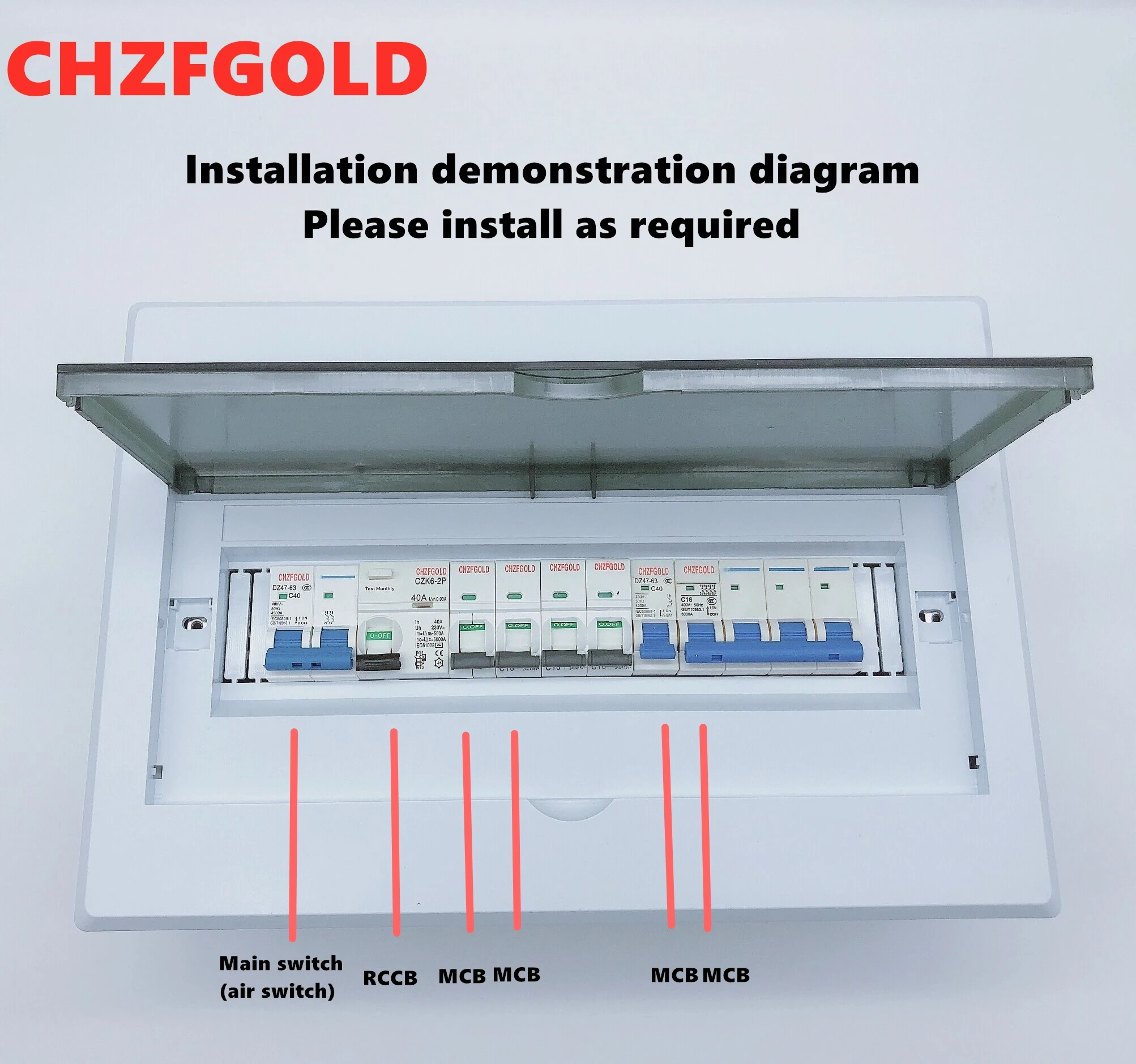 tipo b Rcd b tipo Rccb de Chzfgold 10ka 30ma 4p 40a - 63 Amp Tipo b rcd 4p 40a 63 amp