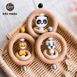 Let's make — Jouets d'éveil, hochets, pour nouveau né, anneau de dentition, en bois, 0 12 mois, en hêtre, 1 pièce, animal panda 