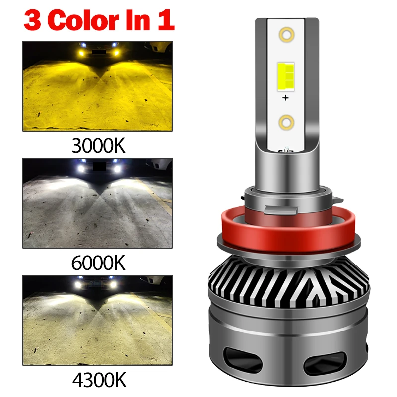 

DawnKnight 3000K 4300K 6000K 3 Color Led Fog Light H8 H11 H16 HB4 9006 H1 H7 9005 Headlight For Car 12V 120000LM Turbo LED Bulbs