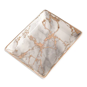 

Ceramic Jewelry Tray Marble Vein Pattern Storage Plate Creative Jewelry Display Plate Golden Size S (Golden Vein)