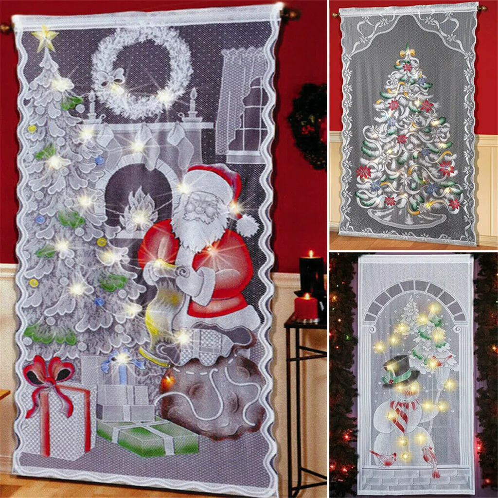 Рождественский Кружевной занавес, светодиодный светильник на окно, дверь, ткань, рождественский подарок, домашние вечерние украшения, семейное Рождественское украшение для дома