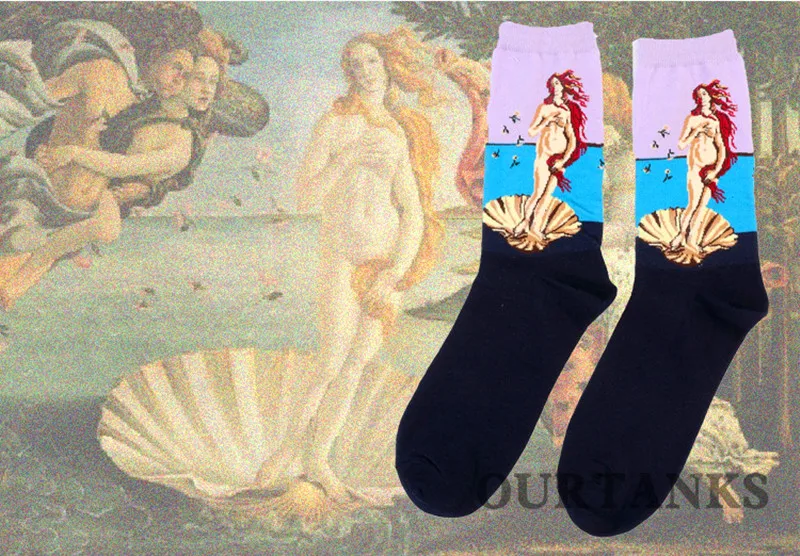 1 pair Hot Sale Classic Autumn Winter Retro Women Personality Art Van Gogh Mural World Famous Painting Female Sock Oil Socks
