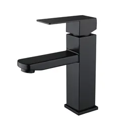 Stainless Steel Black Washbasin Faucet Hot and Cold European Style Paint Bathroom Square Single Hole Basin Faucet