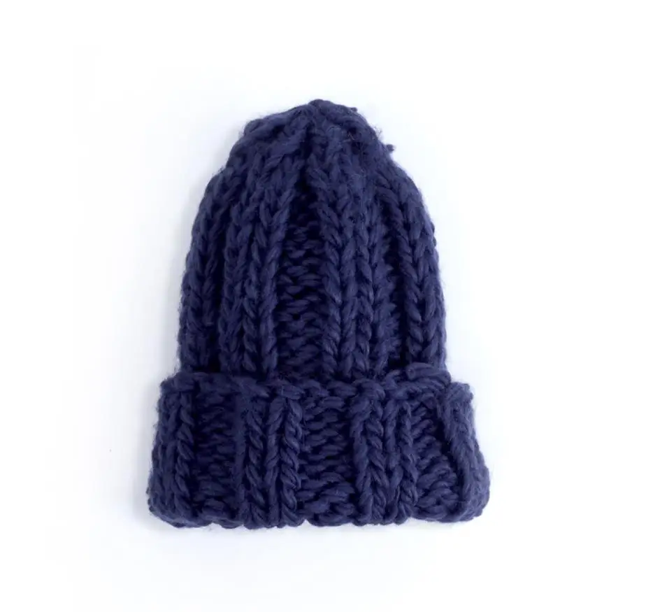 Осенне-зимняя женская шапка Skullies Beanies однотонная вязаная теплая Модная модная шапка - Цвет: Тёмно-синий