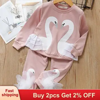 

Mayfair Cabin Girls Autumn Dress 2020 New Girl Pants Set 2 Pcs Swan Pattern Long Sleeve Sweatshirt Kids Clothes 3-7Y Girls sets