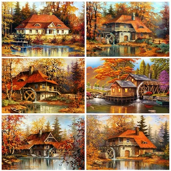 

Evershine 5D DIY Diamond Embroidery House Full Square Diamond Painting Landscape Cross Stitch Autumn Home Decoration