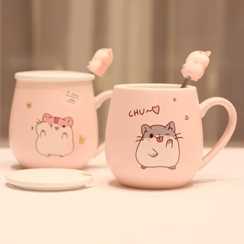 

Cute Ceramics Coffee Mug with Lid Spoon Cartoon Creative Personalised Esspresso Cup Large Capacity Milk Mug Drinkware New DA60MK
