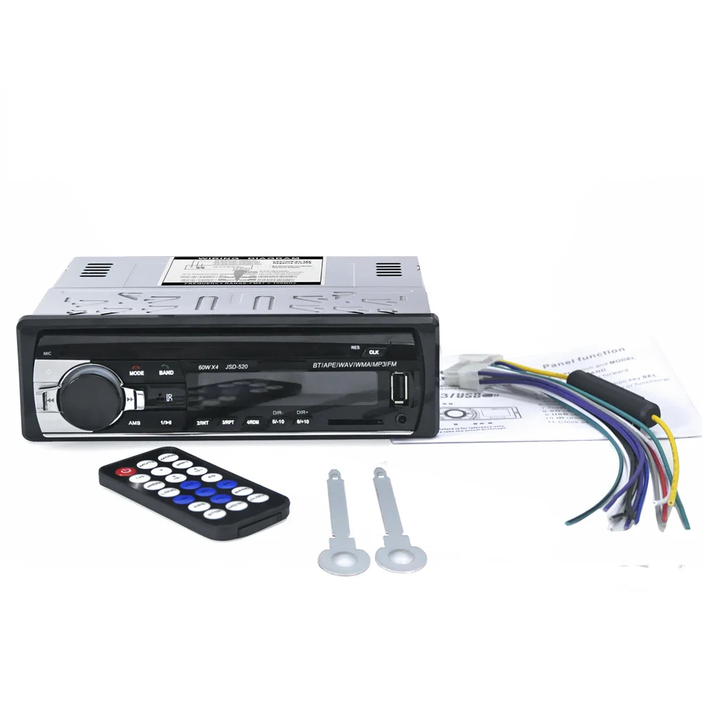 

Car Radio 12V Bluetooth V2.0 JSD520 Car Stereo In-dash 1 Din FM Aux Input Receiver SD USB MP3 MMC WMA ISO Connector XNC