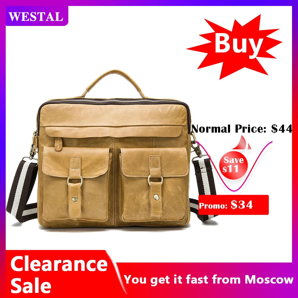 Деловой мужской портфель WESTAL кожаная сумка для ноутбука 14 офисных сумок мужчин