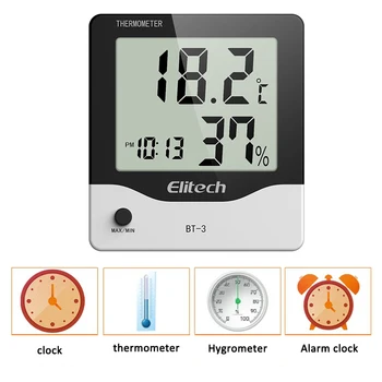 

Digital LCD Electronic Ambient Thermometer Humidity Meter Hygrometer Industrial Household Bathroom Indoor with Alarm Clock