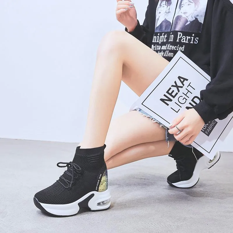 

New socks thick-soled boots comfortable breathable mesh sneakers lightweight thick-soled cushion shoes ladies vulcanized shoes