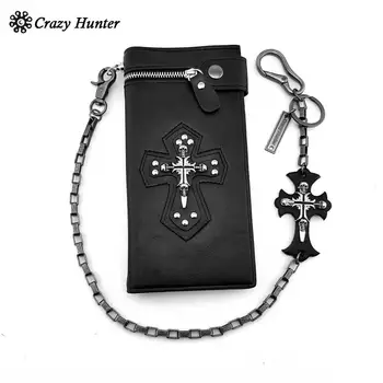 

Retro Gothic Cross Biker Rock Mens Card Money Leahter Wallet With Jeans key Chain
