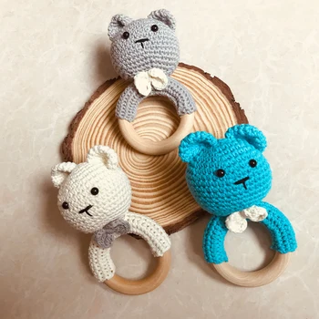 

Newborn Baby Toys 1pc Wooden Teether Crochet Pattern Rattle Elephant Rattle Toy Newborn Amigurumi Teether Baby Rattles Gift