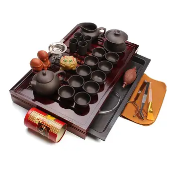 

Chinese Kung Fu Tea Set Wooden Tray Yixing Ceramic Teapot For The Tea Cups Traditional Teaware Ceremony 27-piece Tea Suit