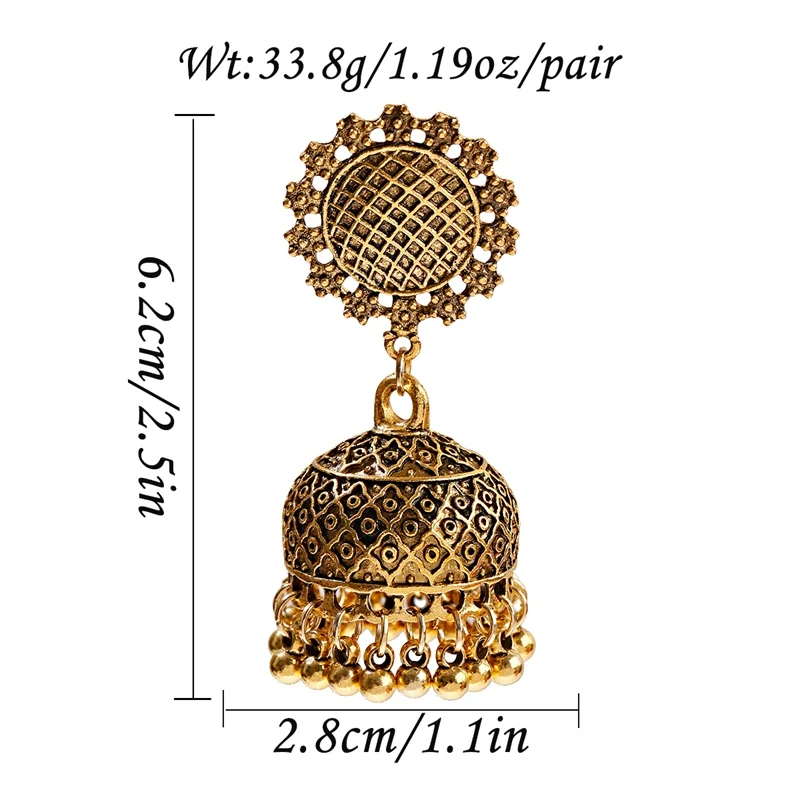 Women's Retro Flower Gold Jhumka Earrings Indian Jewelry 2020 Classic Beads Tassel Ladies Earrings Hangers