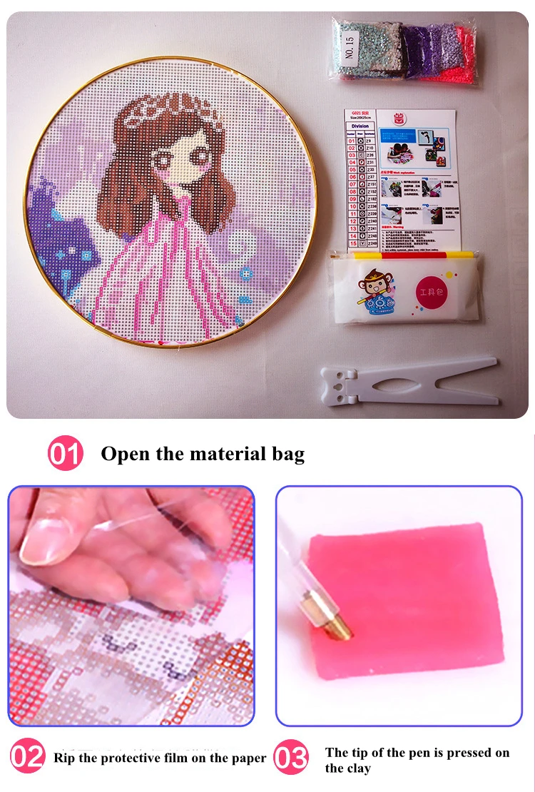 25 см Дети DIY Алмазная Картина Набор мультфильм девочка принцесса DIY дрель алмазная живопись с круглой рамкой ручной работы развивающие игрушки