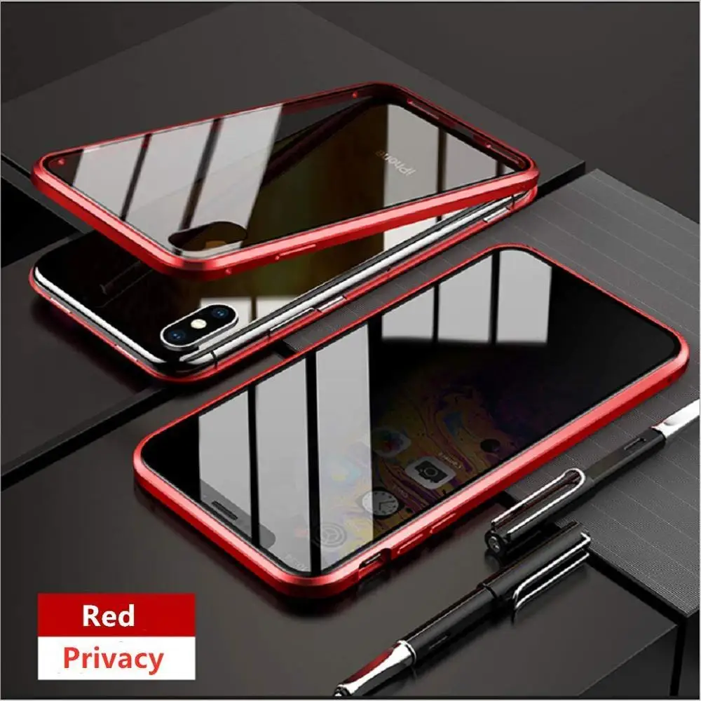 Красный Защитный Магнитный чехол из закаленного стекла для iPhone 11 Pro Max XS MAX XR X 8 7 6s 6 Plus, магнитный металлический бампер, защита от подзорья - Цвет: Красный
