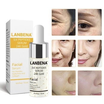 

LANBENA 24K Gold Six Peptides Face Serum Anti-Aging Wrinkle Lift Firming Whitening Moisturizing Acne Treatment Serum Face Care