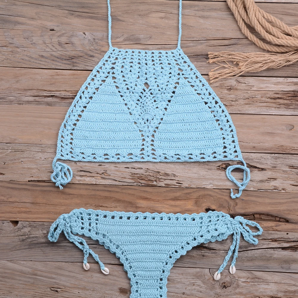 Women Sexy Micro Bikini Set G Thong String Lattice Hollow Bikinis Top Crochet Beach Swimwear Bathing Beachwear Set