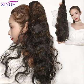 

XIYUE Catch Corn Wavy Long Ponytail Synthetic Hairpiece Wrap on Clip Hair Extensions Ombre Brown Pony Tail Blonde Fack Hair