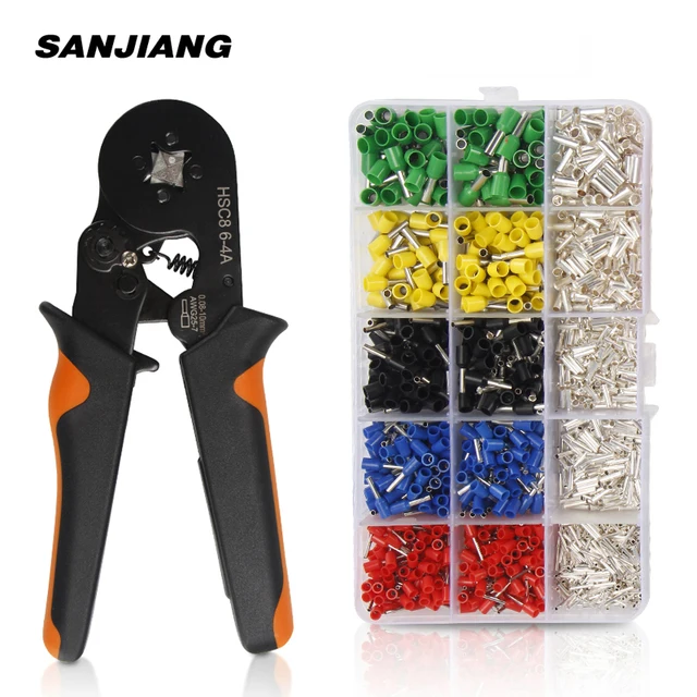 HSC8 6-4 0.08-10mm² tubular crimping plier 1640pcs terminal crimper tool kit mini electrical plier precision clamp Wire stripper HSC8 6-4A 1640PCS