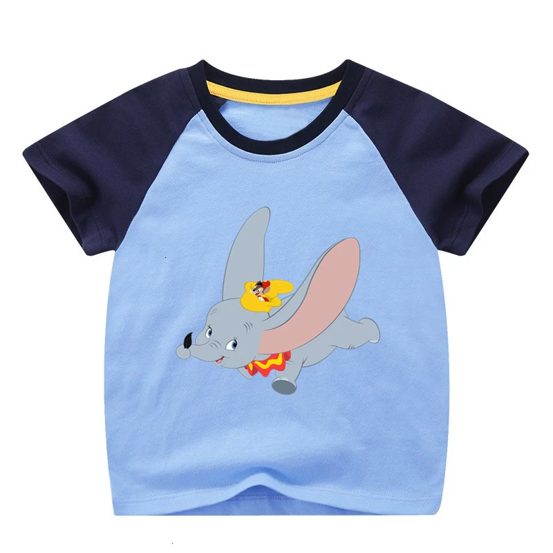as picture Одежда летняя футболка для девочек с принтом «Dumbo», смешная комбинированная цветная футболка с круглым вырезом для детей, Детская футболка с героями мультфильмов - Цвет: as picture