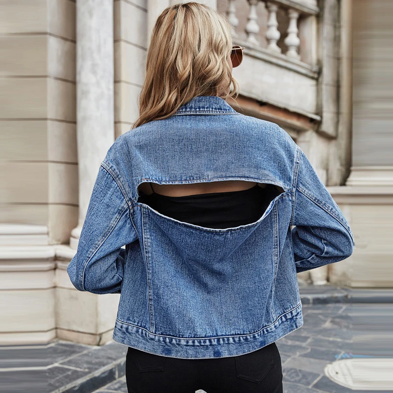 Blue Denim Coat Split Jean Jacket 
