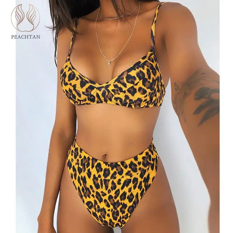 

Peachtan sexy leopard print bikini set 2020 Triangle push up swimsuit female High waist swimwear women Bathers bathing suit new