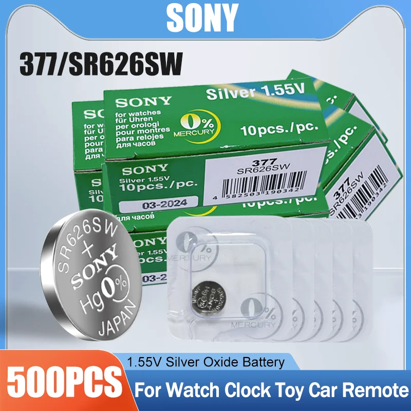 50x Sony Murata 377 V377 Uhren-Batterie Knopfzelle SR66 SR626 AG4 SR626SW 