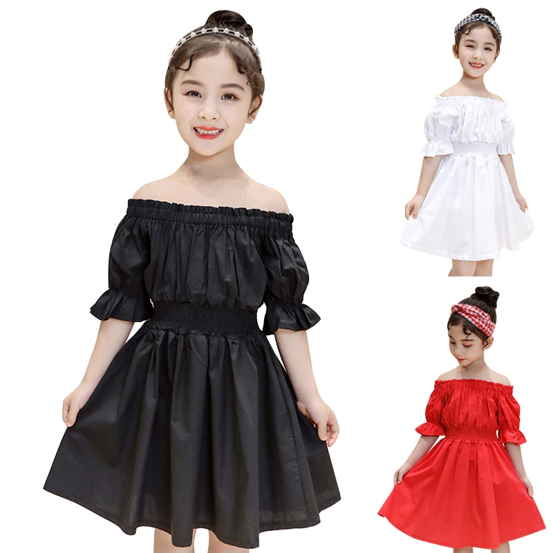 

Shoulderless dress Kids Girls Dresses Summer Children Birthday Clothes for Girl Princess White Dress Toddler Cotton Clothing