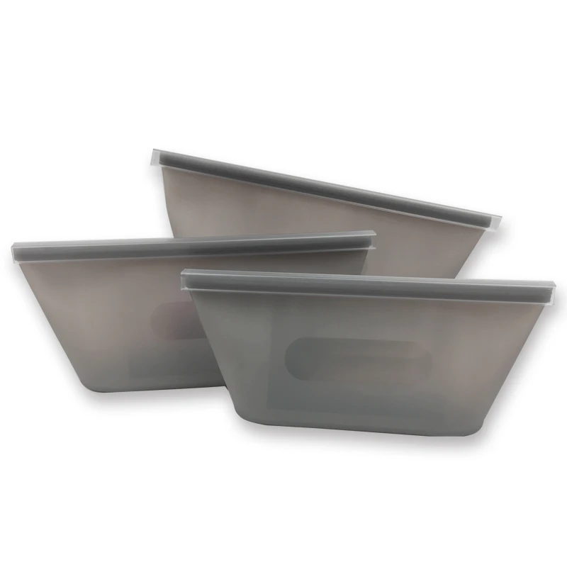 3 pcs gray bowl Кухня Многоразовые Силиконовые Ziplock Сумки Пищевой Замораживатель Сумка Холодильник Организатор Хранения Печати Фрукты Овощной Контейнер Бутерброд Сумка - Цвет: 3 pcs gray bowl