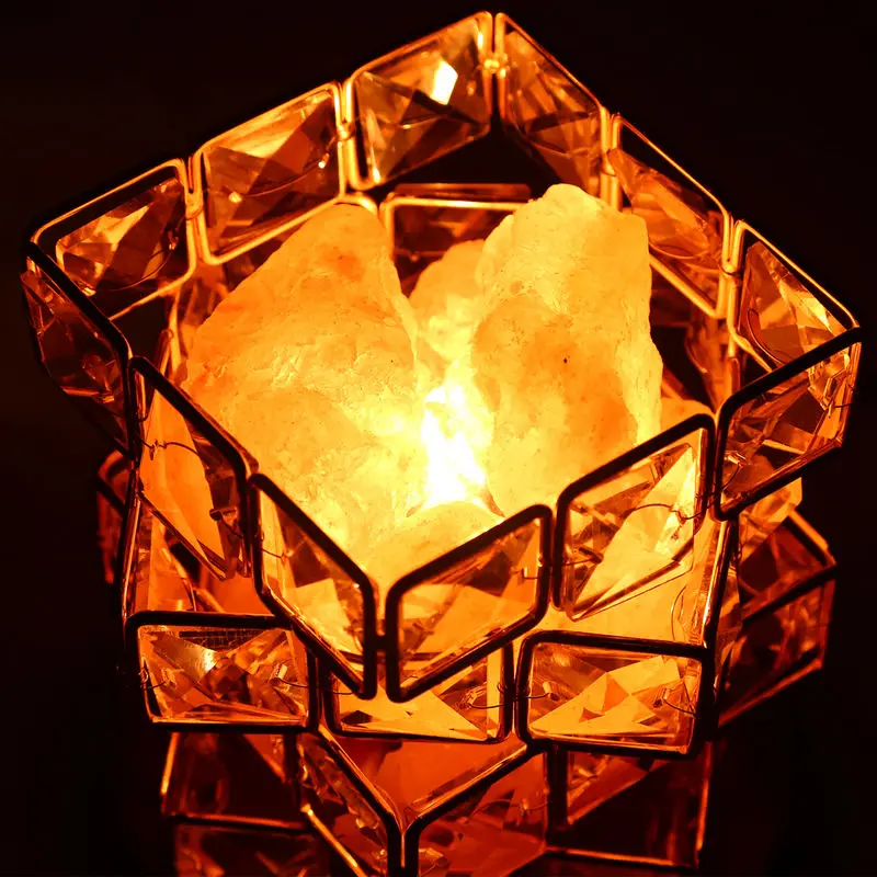 Лампа из гималайской соли, натуральная каменная соль гималена в корзина из кристаллов с переключателем диммера, UL-Listed и деревянная база US Plug