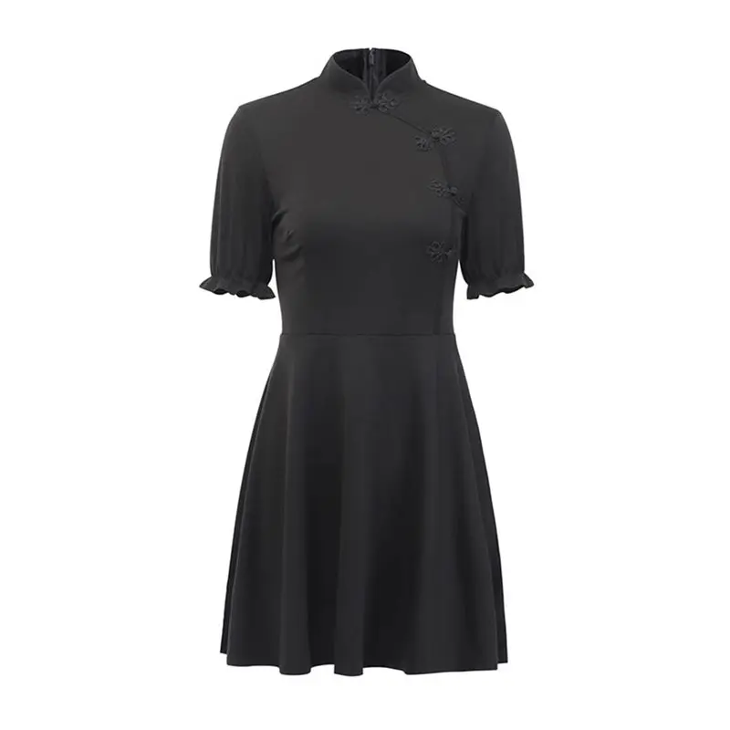 Rosetic женское черное платье ретро платья Cheongsam женские Лолиты с высокой талией Фонарь рукава