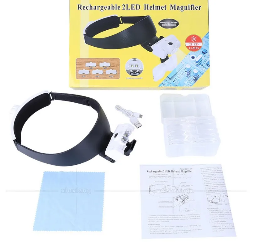 1X 1.5X 2X 2.5X 3.5X LED Illluminated Helmet Magnifier Head Wearing Glasses Reading Inspection Magnifying Glass AAA Batteries